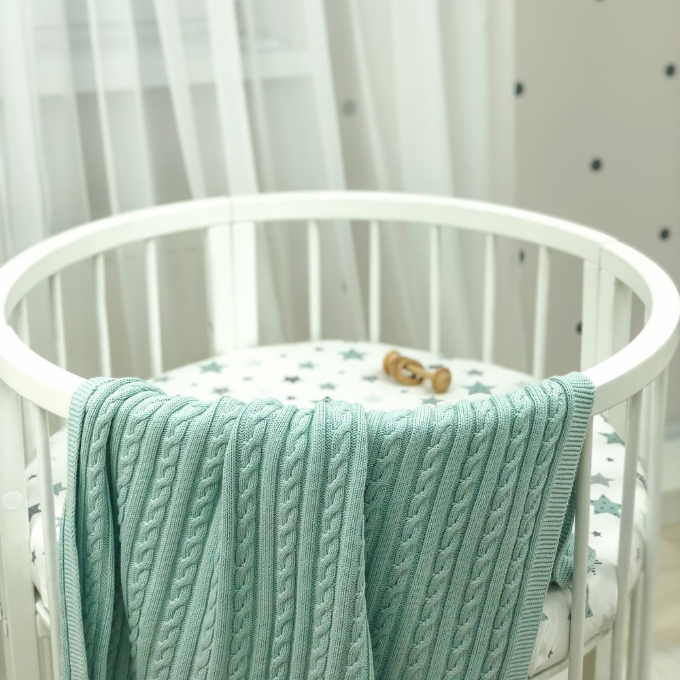 Husa saltea rotunda patut bebe copii cu elastic, Stelute menta (3)